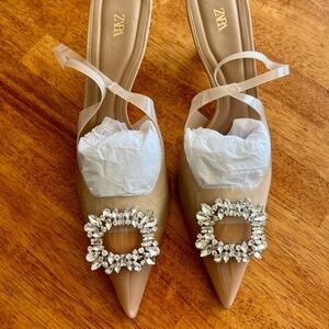 Zara Embellished Vinyl Heeled Shoes (Size 11)
